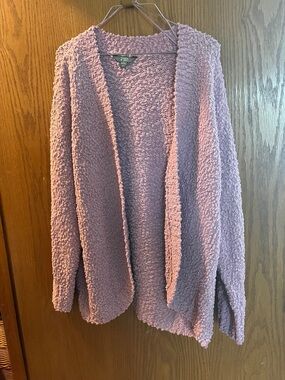 💁‍♀️WOMENS Time and Tru Lavender Open-Front Popcorn Knit Cardigan